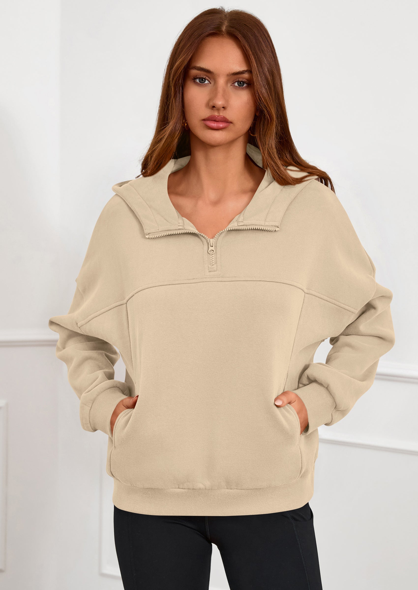 PRETTYGARDEN Womens Hoodies Cropped Fleece Sweatshirts Fall Fashion Quarter Zip Pullover Long Sleeve Tops Winter Clothes