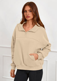 PRETTYGARDEN Womens Hoodies Cropped Fleece Sweatshirts Fall Fashion Quarter Zip Pullover Long Sleeve Tops Winter Clothes