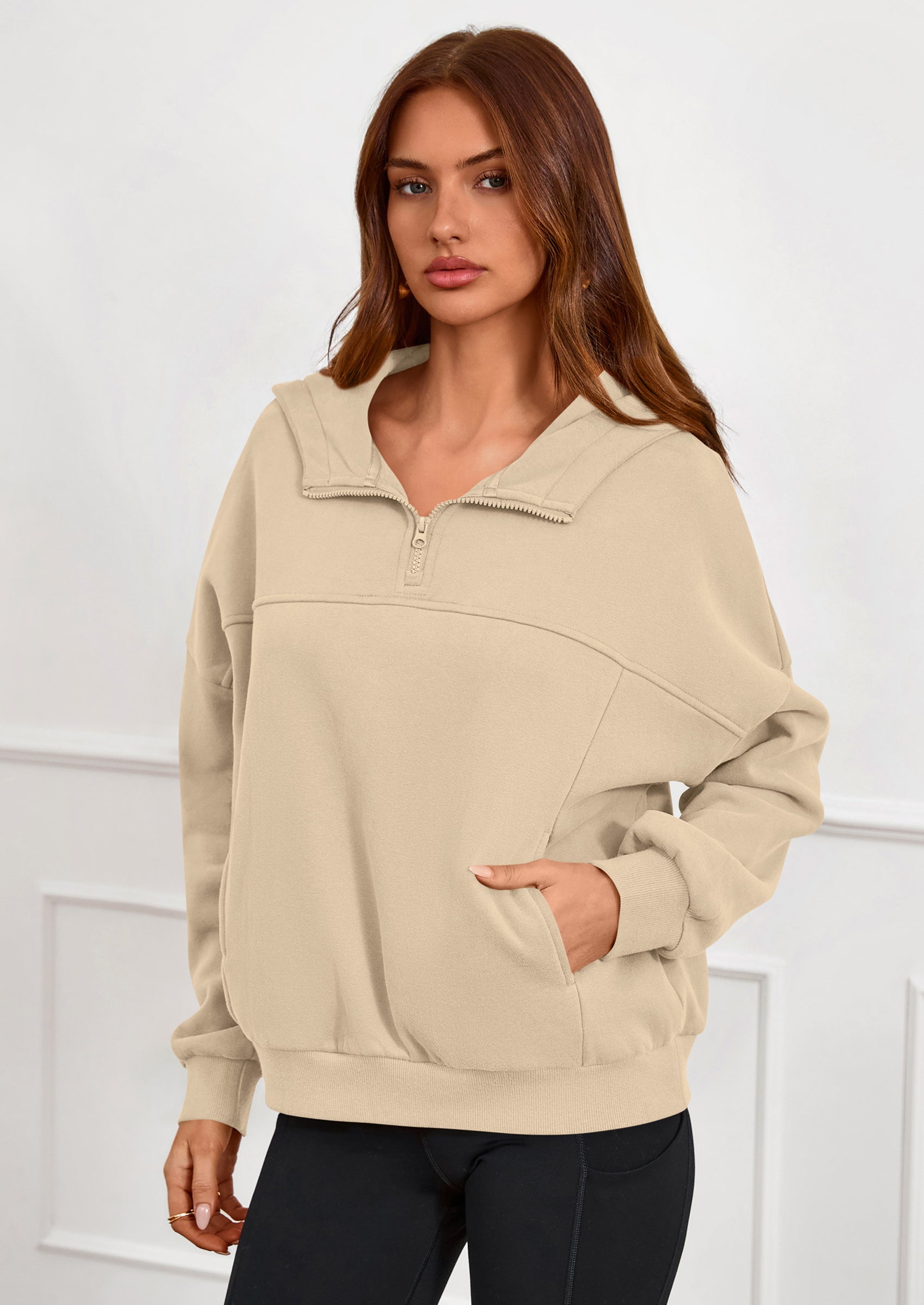 PRETTYGARDEN Womens Hoodies Cropped Fleece Sweatshirts Fall Fashion Quarter Zip Pullover Long Sleeve Tops Winter Clothes