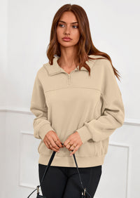 PRETTYGARDEN Womens Hoodies Cropped Fleece Sweatshirts Fall Fashion Quarter Zip Pullover Long Sleeve Tops Winter Clothes