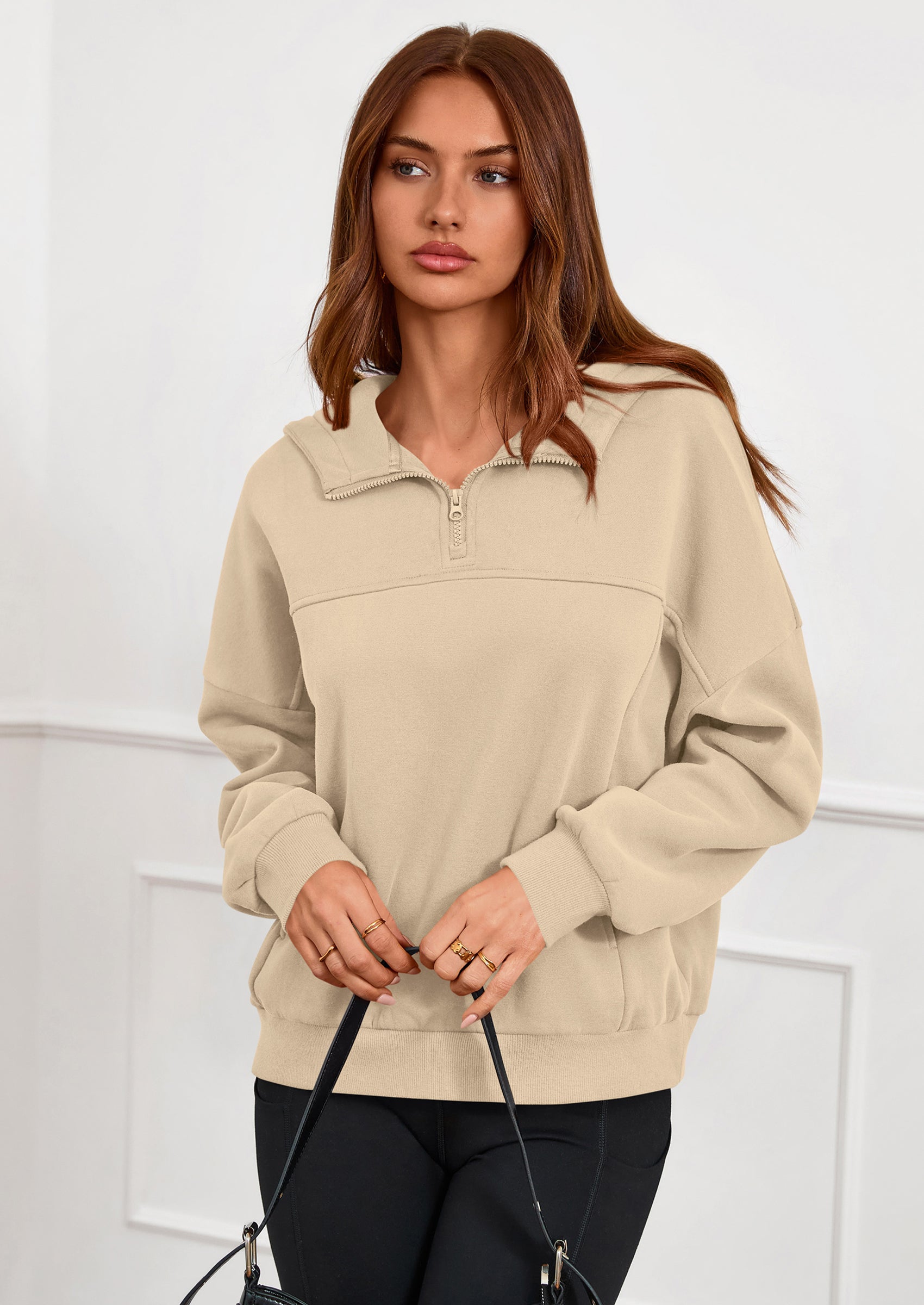 PRETTYGARDEN Womens Hoodies Cropped Fleece Sweatshirts Fall Fashion Quarter Zip Pullover Long Sleeve Tops Winter Clothes