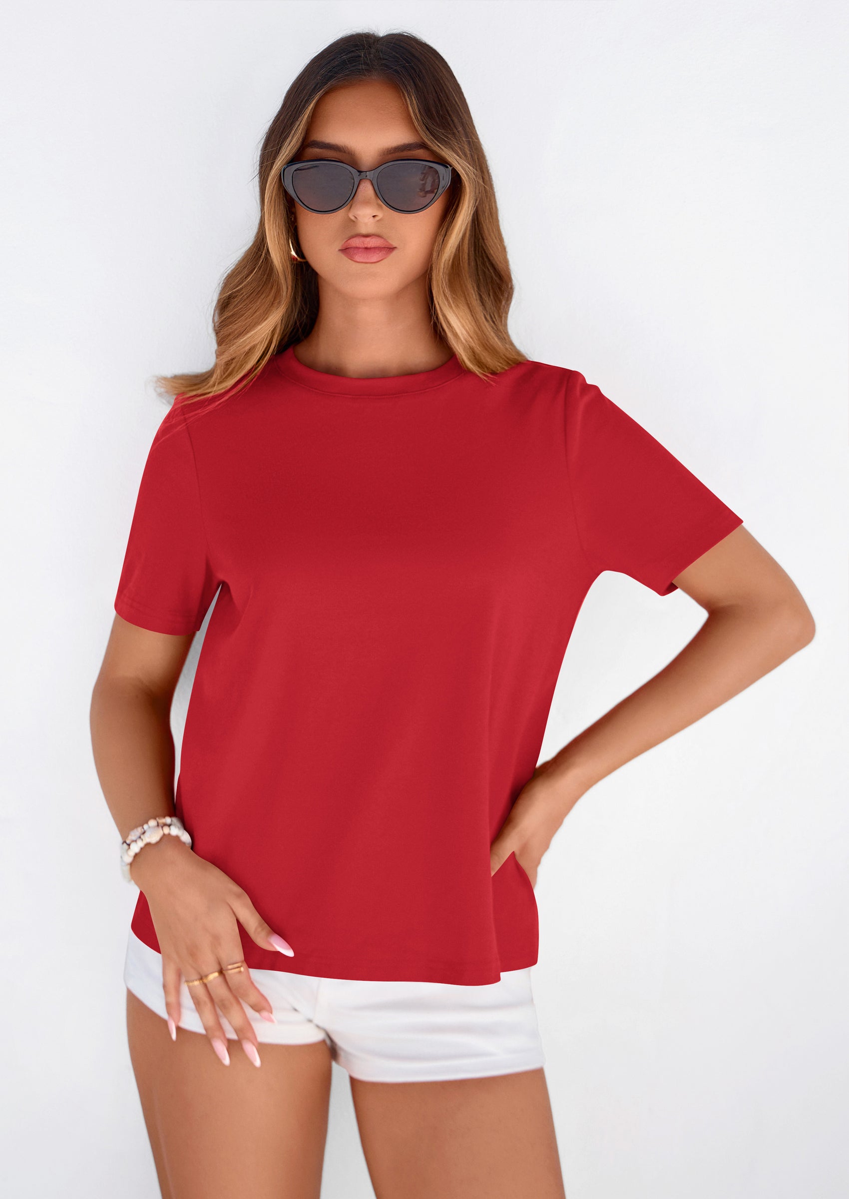 PRETTYGARDEN Womens Summer Tops Casual Basic Crewneck Short Sleeve Shirts Spring Fashion Clothing Going Out Outfits PRETTYGARDEN