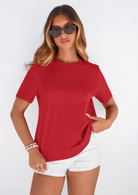 PRETTYGARDEN Womens Summer Tops Casual Basic Crewneck Short Sleeve Shirts Spring Fashion Clothing Going Out Outfits PRETTYGARDEN