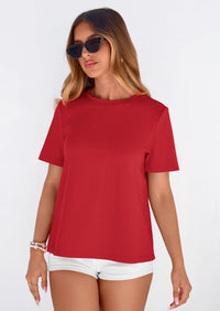 PRETTYGARDEN Womens Summer Tops Casual Basic Crewneck Short Sleeve Shirts Spring Fashion Clothing Going Out Outfits PRETTYGARDEN