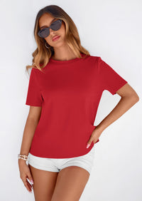 PRETTYGARDEN Womens Summer Tops Casual Basic Crewneck Short Sleeve Shirts Spring Fashion Clothing Going Out Outfits PRETTYGARDEN