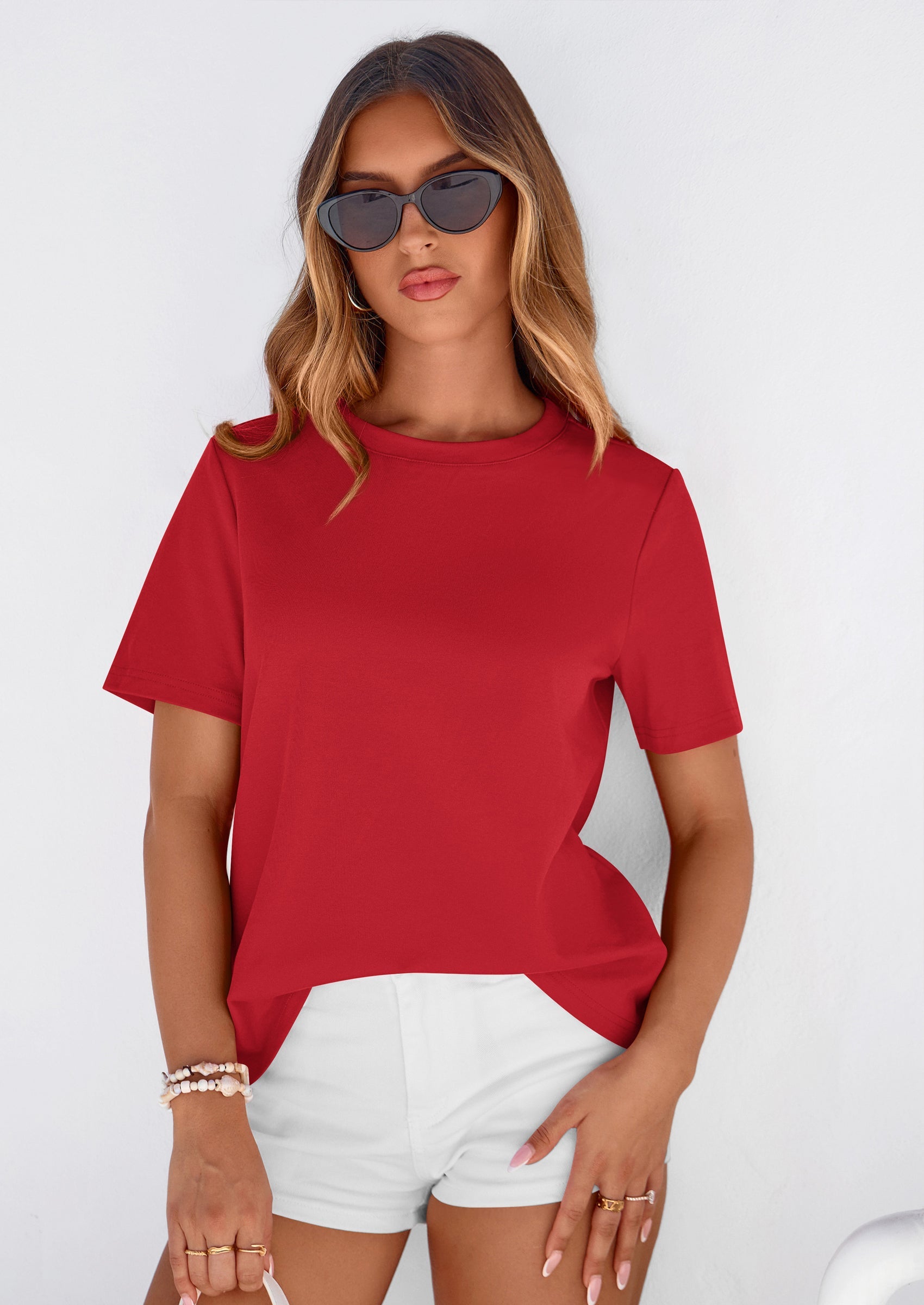 PRETTYGARDEN Womens Summer Tops Casual Basic Crewneck Short Sleeve Shirts Spring Fashion Clothing Going Out Outfits PRETTYGARDEN