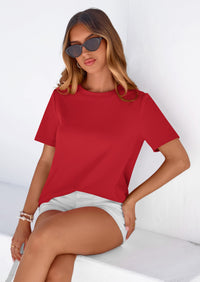 PRETTYGARDEN Womens Summer Tops Casual Basic Crewneck Short Sleeve Shirts Spring Fashion Clothing Going Out Outfits PRETTYGARDEN