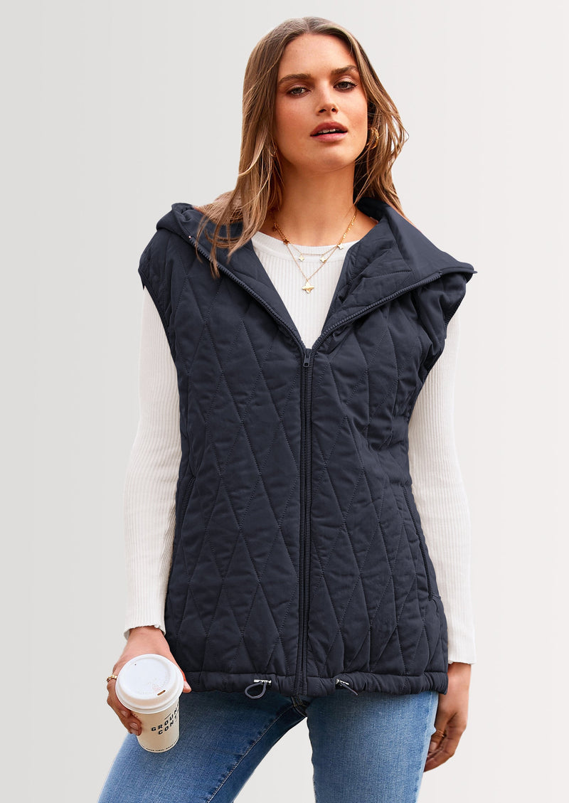 PRETTYGARDEN Women's Fall Spring Vest Casual Sleeveless Hooded Zip Up Jacket Trendy Winter Coat Outerwear PRETTYGARDEN