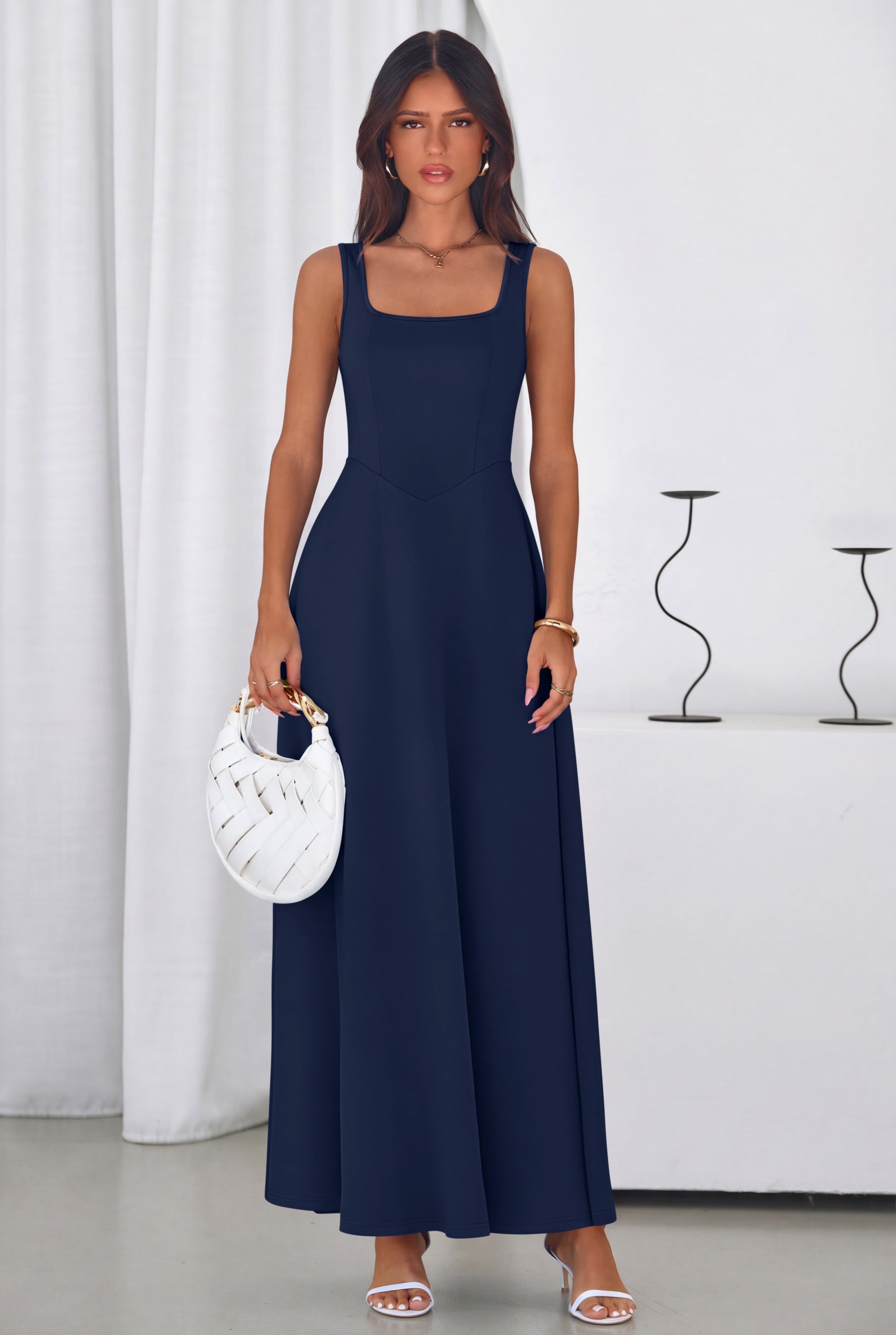 PRETTYGARDEN Womens Summer Dresses Sleeveless Elegant Square Neck Aline Swing Maxi Beach Wedding Guest Dress Pockets PRETTYGARDEN