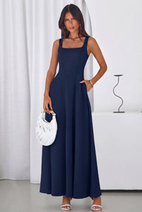 PRETTYGARDEN Womens Summer Dresses Sleeveless Elegant Square Neck Aline Swing Maxi Beach Wedding Guest Dress Pockets PRETTYGARDEN