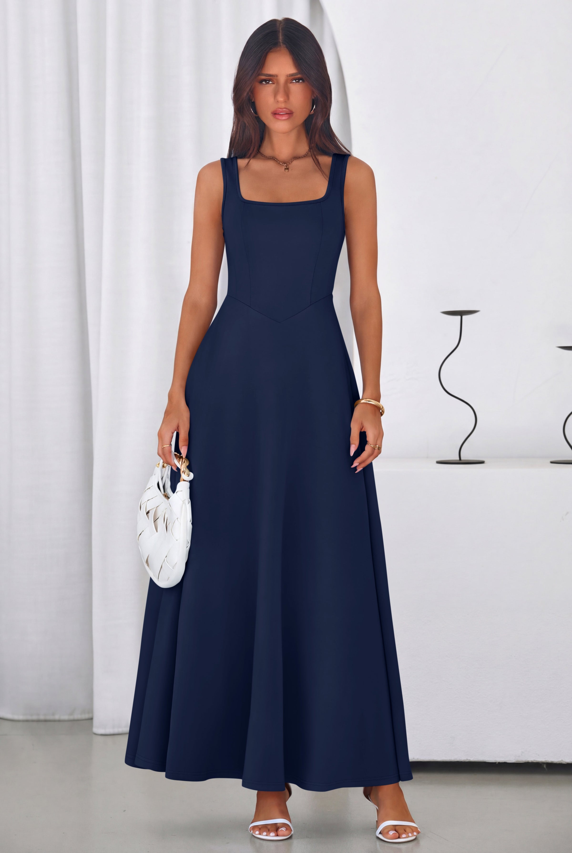 PRETTYGARDEN Womens Summer Dresses Sleeveless Elegant Square Neck Aline Swing Maxi Beach Wedding Guest Dress Pockets PRETTYGARDEN