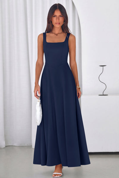 PRETTYGARDEN Womens Summer Dresses Sleeveless Elegant Square Neck Aline Swing Maxi Beach Wedding Guest Dress Pockets PRETTYGARDEN