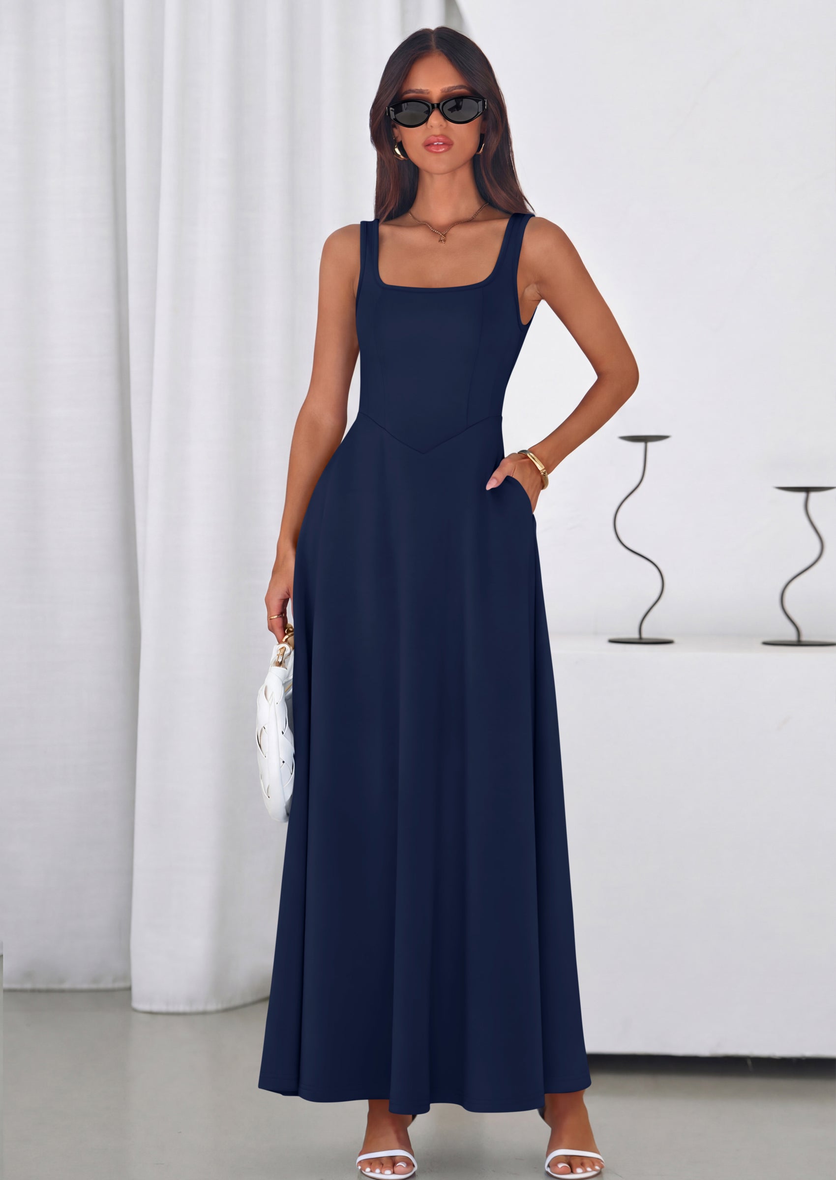 PRETTYGARDEN Womens Summer Dresses Sleeveless Elegant Square Neck Alin PRETTYGARDEN Womens Summer Dresses Sleeveless Elegant Square Neck Alin