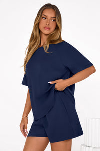 PRETTYGARDEN Women's 2 Piece Lounge Sets Short Sleeve Shirts Casual Tops Shorts Matching Clothing Summer Airport Outfits PRETTYGARDEN