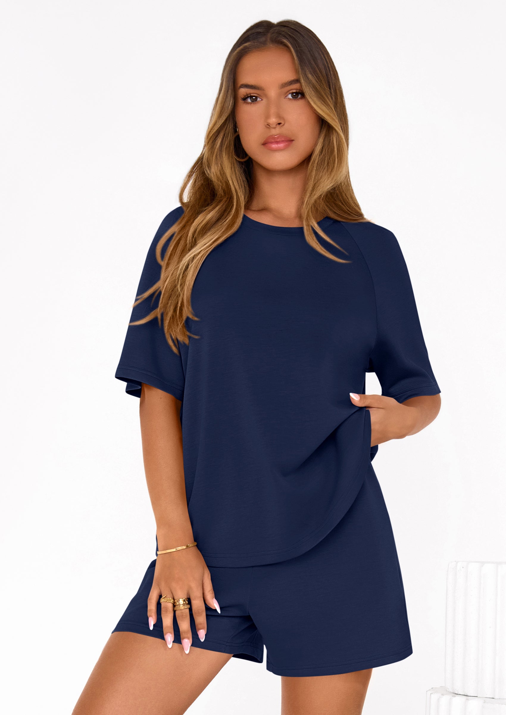 PRETTYGARDEN Women's 2 Piece Lounge Sets Short Sleeve Shirts Casual Tops Shorts Matching Clothing Summer Airport Outfits PRETTYGARDEN