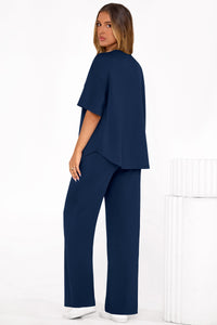 PRETTYGARDEN Women's Summer 2 Piece Lounge Set Short Sleeve Tops Wide Leg Pants Spring Vacation Travel Outfits Clothes PRETTYGARDEN