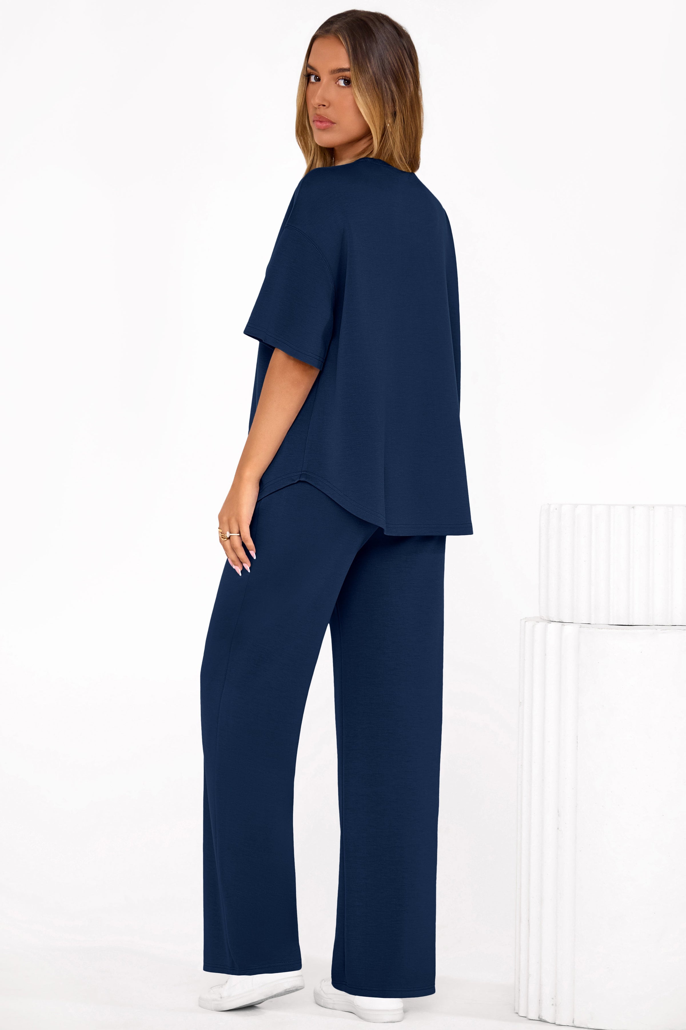 PRETTYGARDEN Women's Summer 2 Piece Lounge Set Short Sleeve Tops Wide Leg Pants Spring Vacation Travel Outfits Clothes PRETTYGARDEN