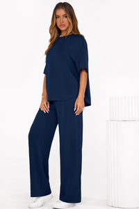 PRETTYGARDEN Women's Summer 2 Piece Lounge Set Short Sleeve Tops Wide Leg Pants Spring Vacation Travel Outfits Clothes PRETTYGARDEN