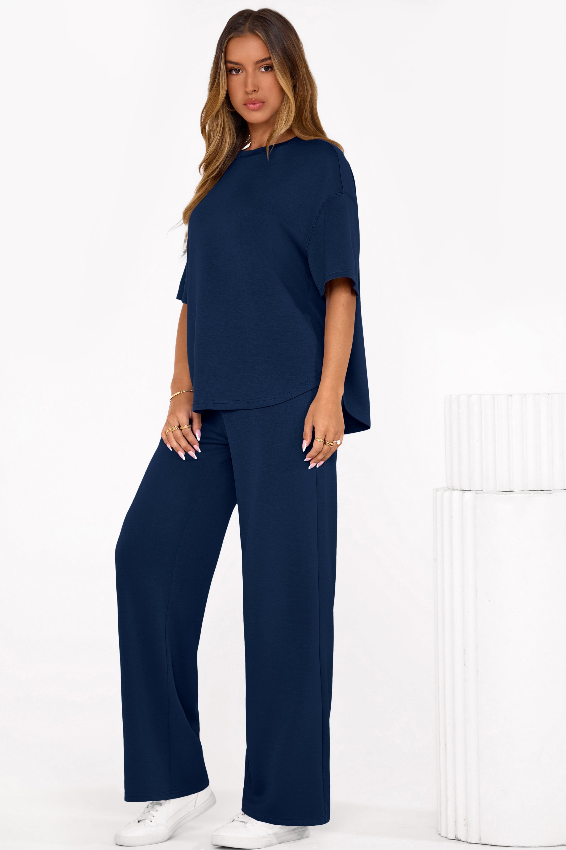 PRETTYGARDEN Women's Summer 2 Piece Lounge Set Short Sleeve Tops Wide Leg Pants Spring Vacation Travel Outfits Clothes PRETTYGARDEN