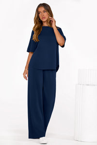 PRETTYGARDEN Women's Summer 2 Piece Lounge Set Short Sleeve Tops Wide Leg Pants Spring Vacation Travel Outfits Clothes PRETTYGARDEN