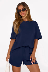 PRETTYGARDEN Women's 2 Piece Lounge Sets Short Sleeve Shirts Casual Tops Shorts Matching Clothing Summer Airport Outfits PRETTYGARDEN