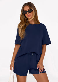 PRETTYGARDEN Women's 2 Piece Lounge Sets Short Sleeve Shirts Casual Tops Shorts Matching Clothing Summer Airport Outfits PRETTYGARDEN