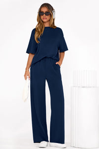 PRETTYGARDEN Women's Summer 2 Piece Lounge Set Short Sleeve Tops Wide Leg Pants Spring Vacation Travel Outfits Clothes PRETTYGARDEN