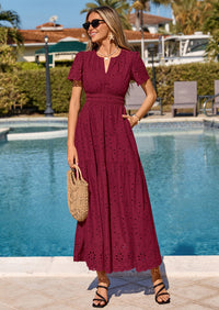 PRETTYGARDEN Short Sleeve Spring Dresses for Women Elegant Classy Boho High Waist A Line Pleated Wedding Guest Dress PRETTYGARDEN