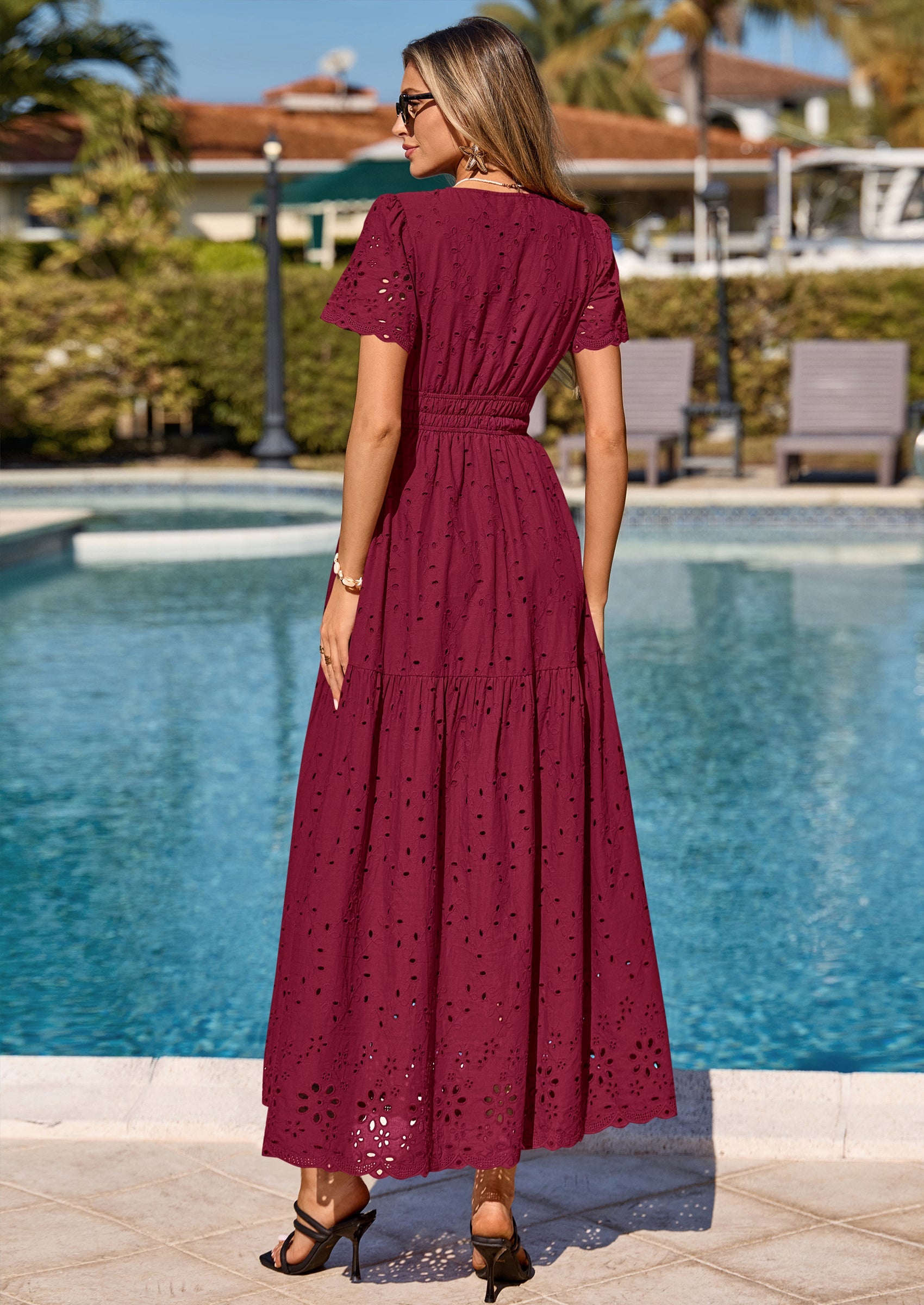PRETTYGARDEN Short Sleeve Spring Dresses for Women Elegant Classy Boho High Waist A Line Pleated Wedding Guest Dress PRETTYGARDEN