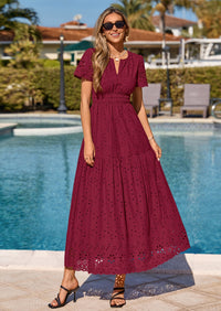 PRETTYGARDEN Short Sleeve Spring Dresses for Women Elegant Classy Boho High Waist A Line Pleated Wedding Guest Dress PRETTYGARDEN