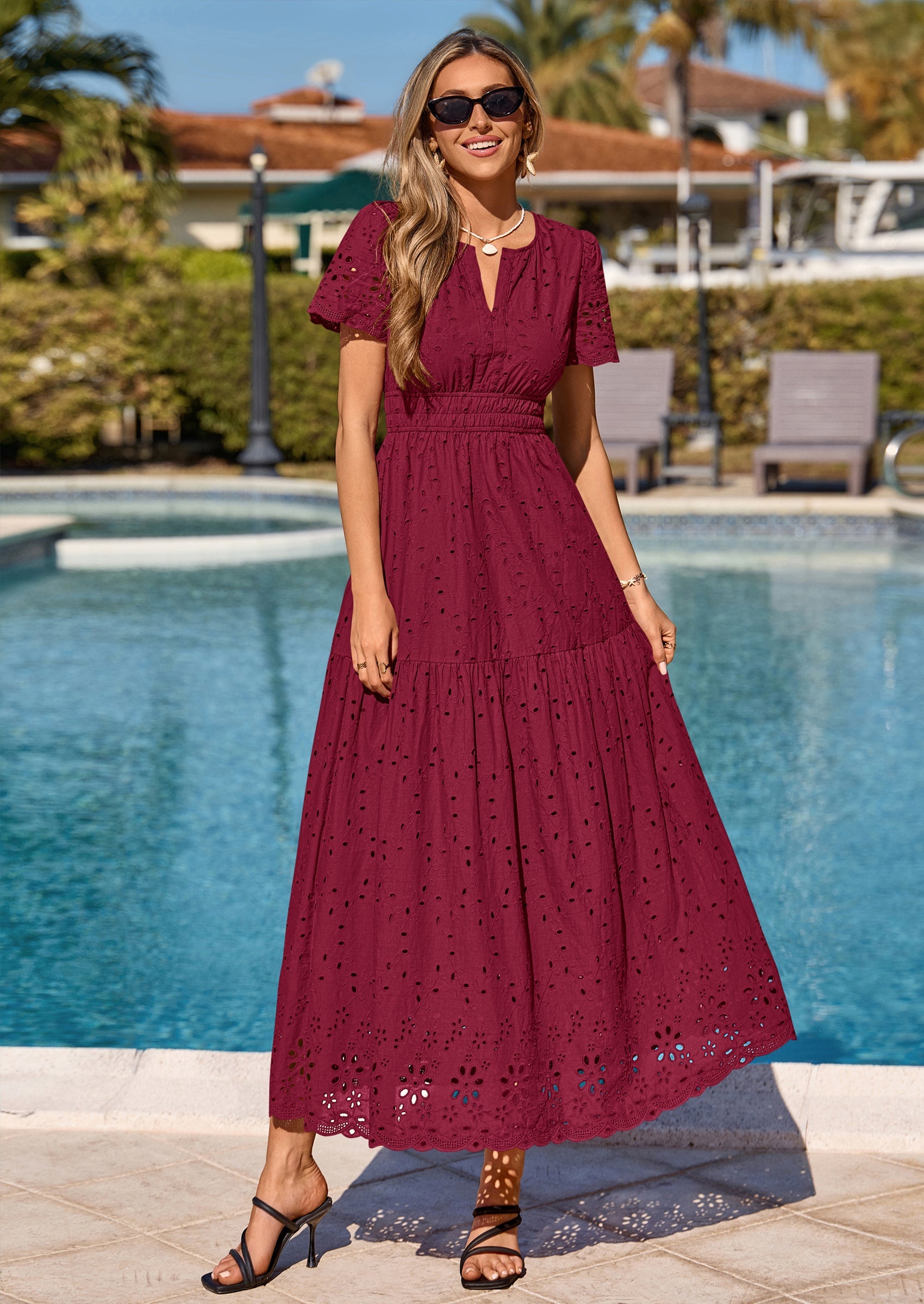 PRETTYGARDEN Short Sleeve Spring Dresses for Women Elegant Classy Boho High Waist A Line Pleated Wedding Guest Dress PRETTYGARDEN