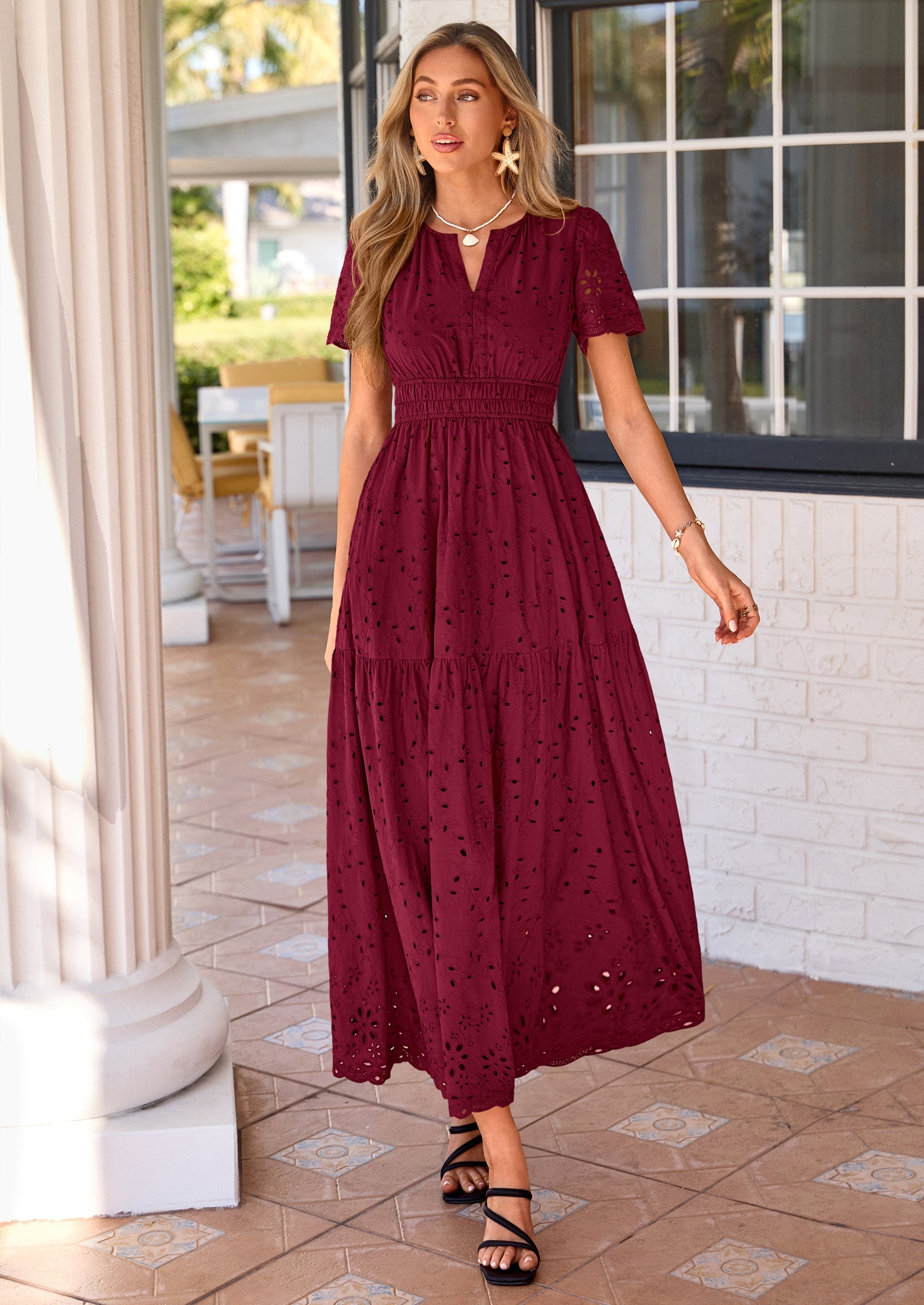 PRETTYGARDEN Short Sleeve Spring Dresses for Women Elegant Classy Boho High Waist A Line Pleated Wedding Guest Dress PRETTYGARDEN