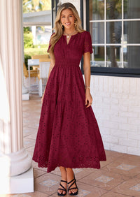 PRETTYGARDEN Short Sleeve Spring Dresses for Women Elegant Classy Boho High Waist A Line Pleated Wedding Guest Dress PRETTYGARDEN
