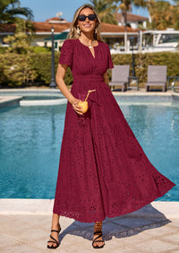 PRETTYGARDEN Short Sleeve Spring Dresses for Women Elegant Classy Boho High Waist A Line Pleated Wedding Guest Dress PRETTYGARDEN