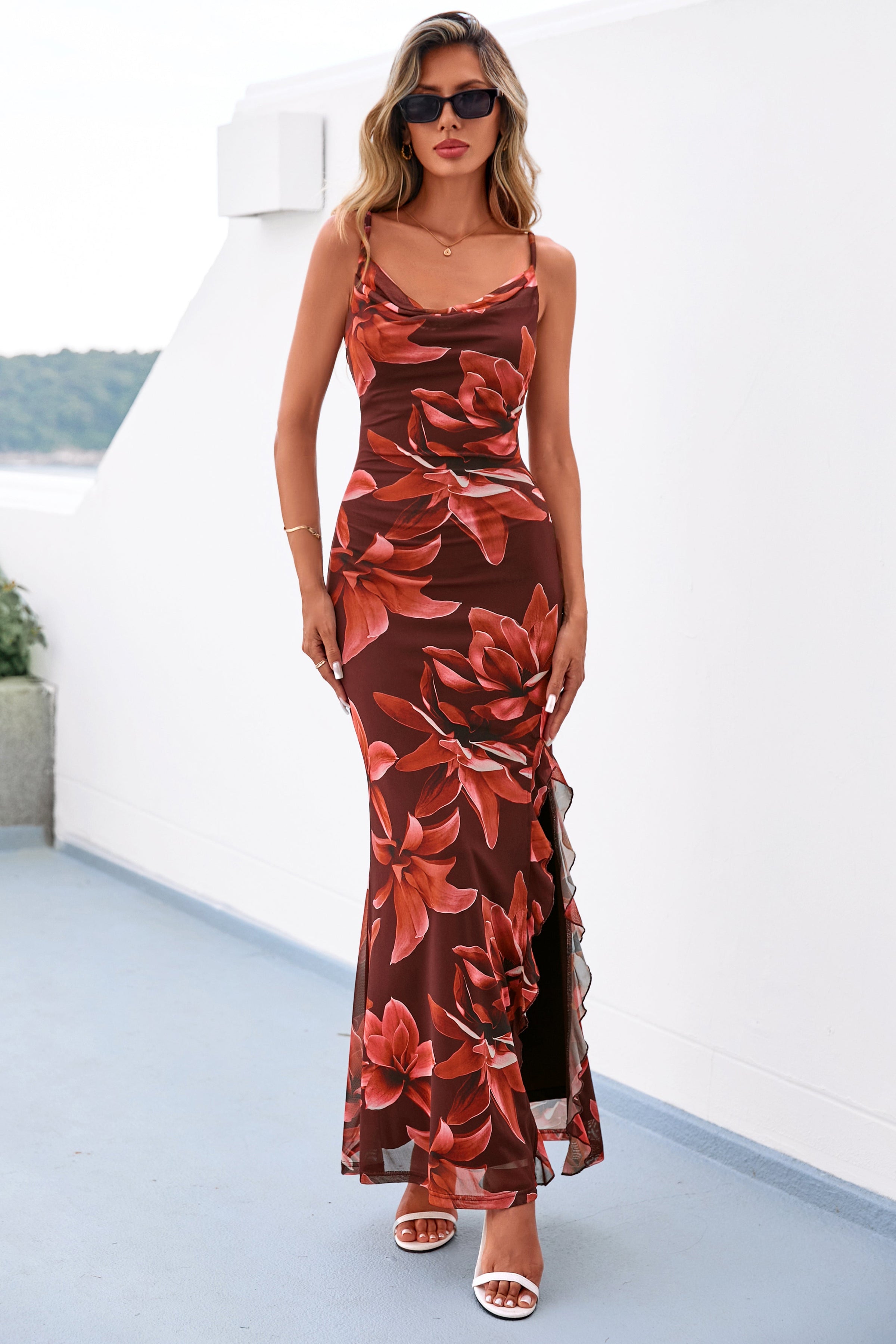 PRETTYGARDEN Women's Summer Floral Maxi Dress Spaghetti Strap Mesh Spring Wedding Guest Dresses Beach Vacation Sundress PRETTYGARDEN