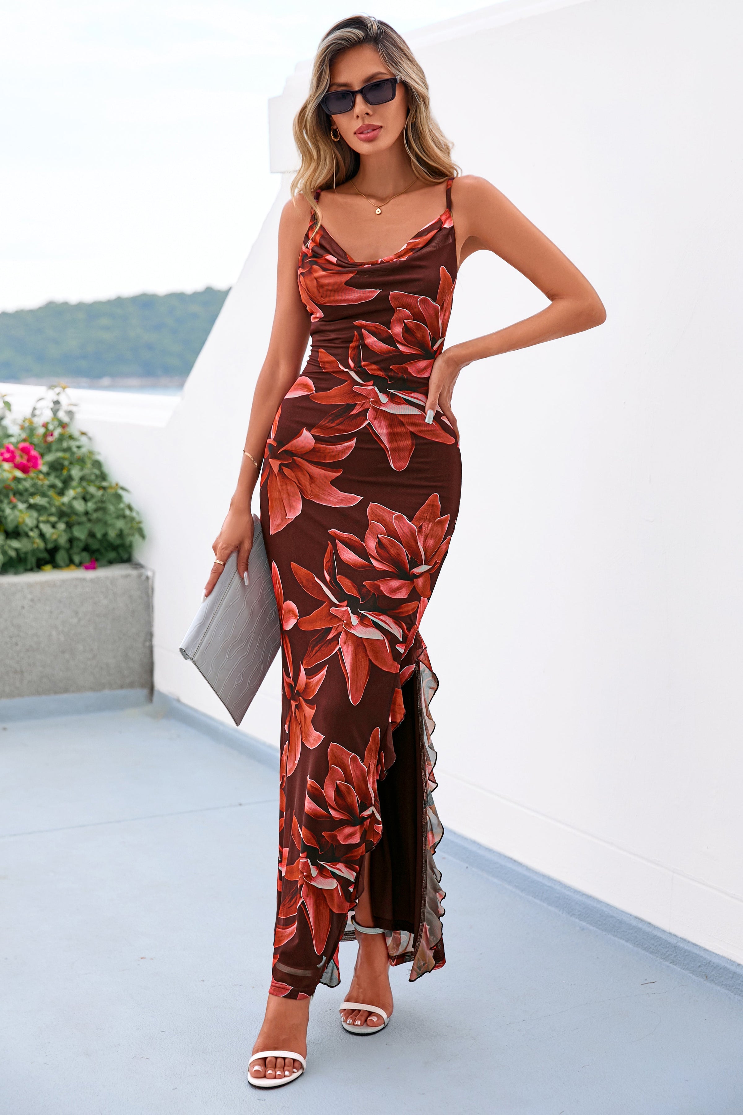 PRETTYGARDEN Women's Summer Floral Maxi Dress Spaghetti Strap Mesh Spring Wedding Guest Dresses Beach Vacation Sundress PRETTYGARDEN