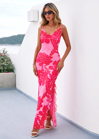 PRETTYGARDEN Women's Summer Floral Maxi Dress Spaghetti Strap Mesh Spring Wedding Guest Dresses Beach Vacation Sundress PRETTYGARDEN