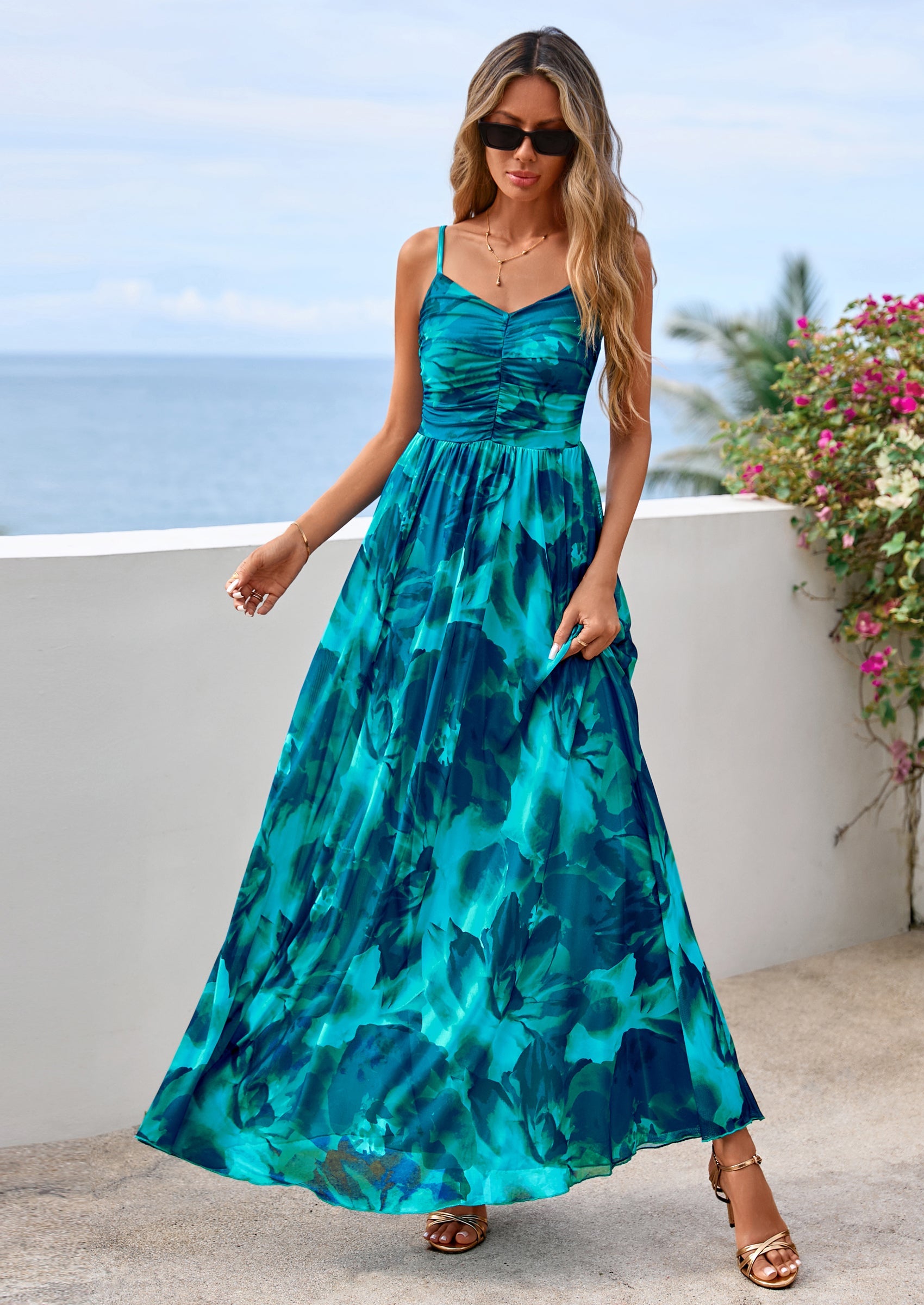 PRETTYGARDEN Women's Floral Maxi Dress Summer Outfits Spaghetti Strap PRETTYGARDEN Women's Floral Maxi Dress Summer Outfits Spaghetti Strap