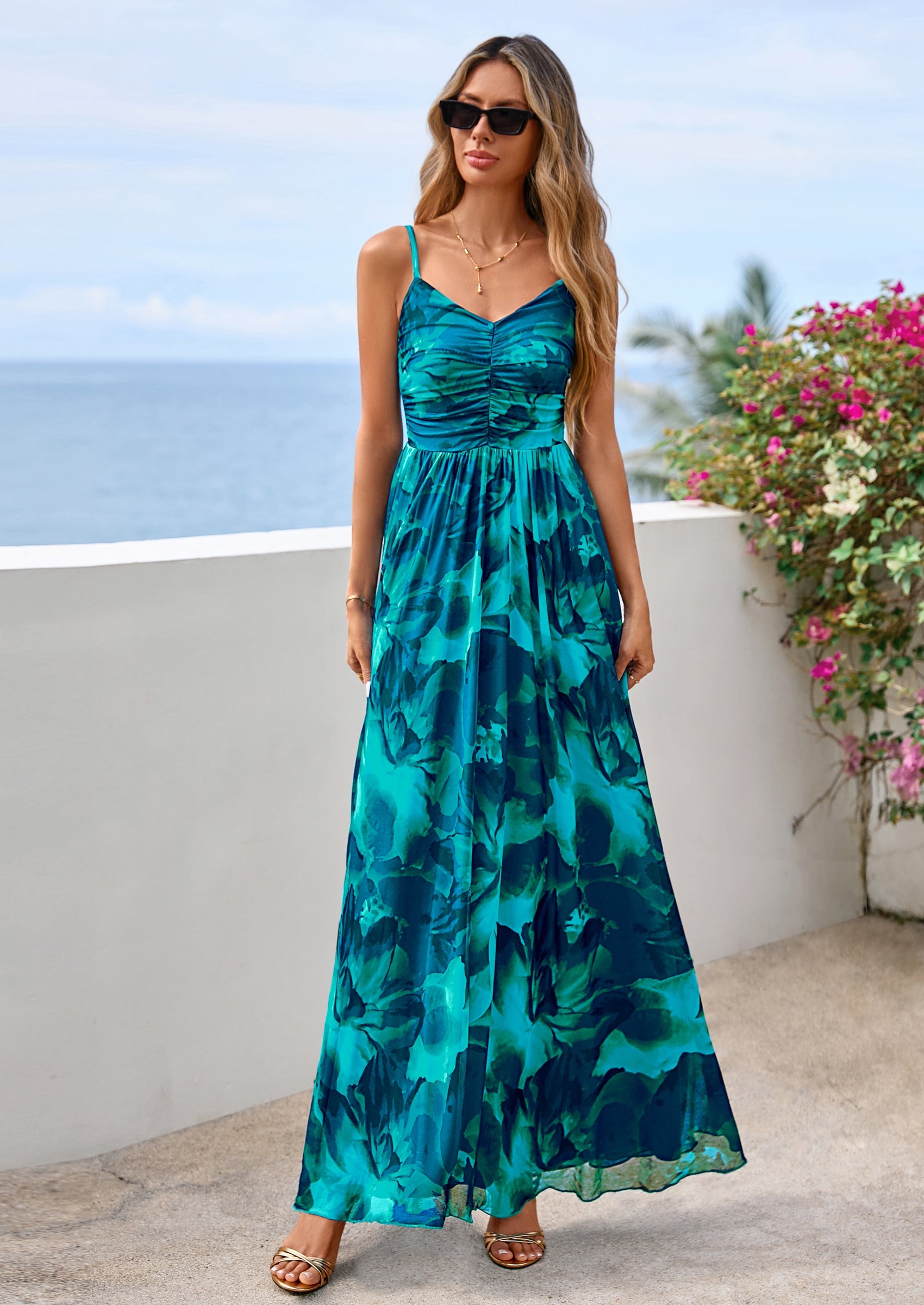 PRETTYGARDEN Women's Floral Maxi Dress Summer Outfits Spaghetti Strap Flowy Long Sundress Beach Vacation Boho Dresses PRETTYGARDEN