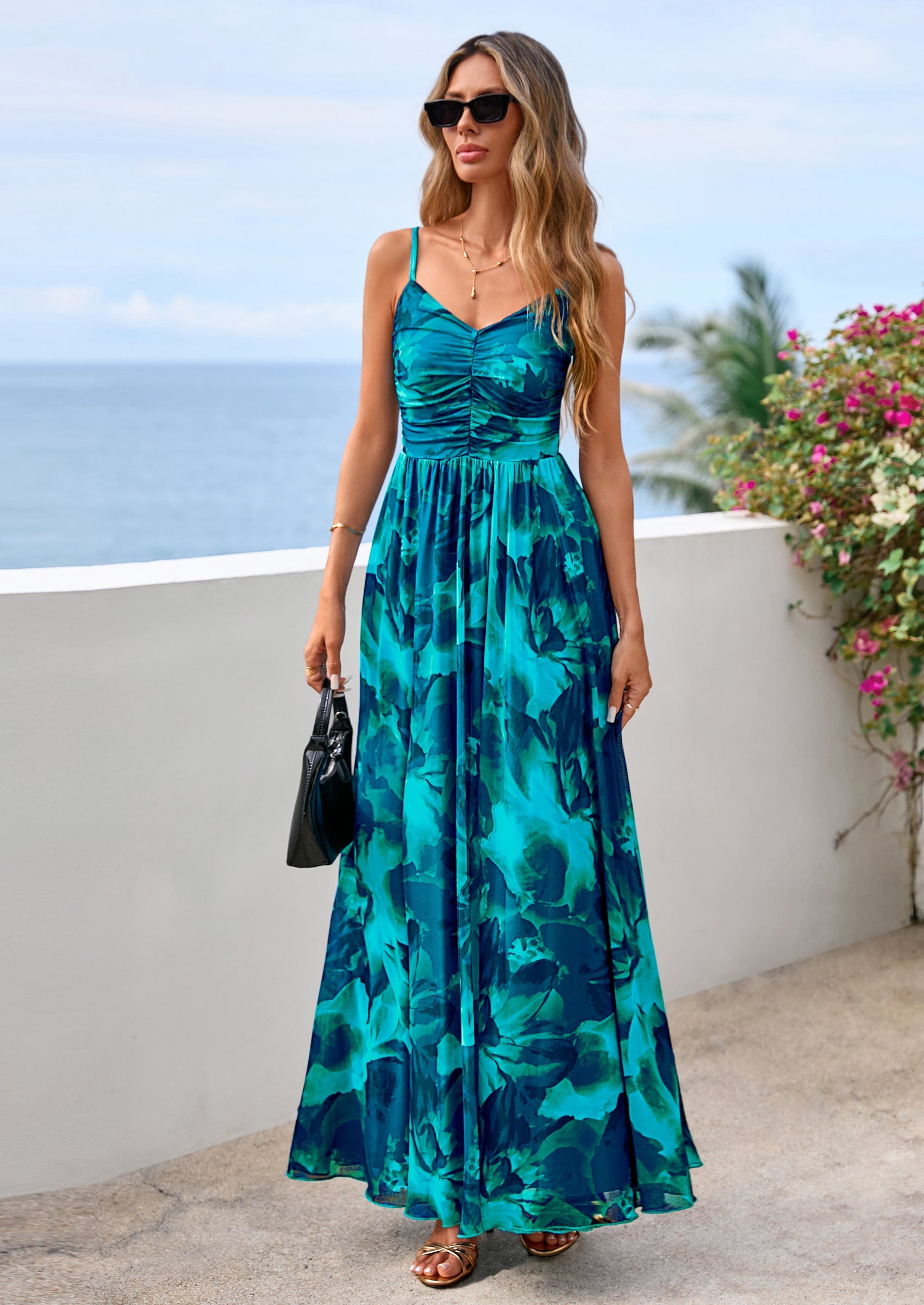 PRETTYGARDEN Women's Floral Maxi Dress Summer Outfits Spaghetti Strap Flowy Long Sundress Beach Vacation Boho Dresses PRETTYGARDEN