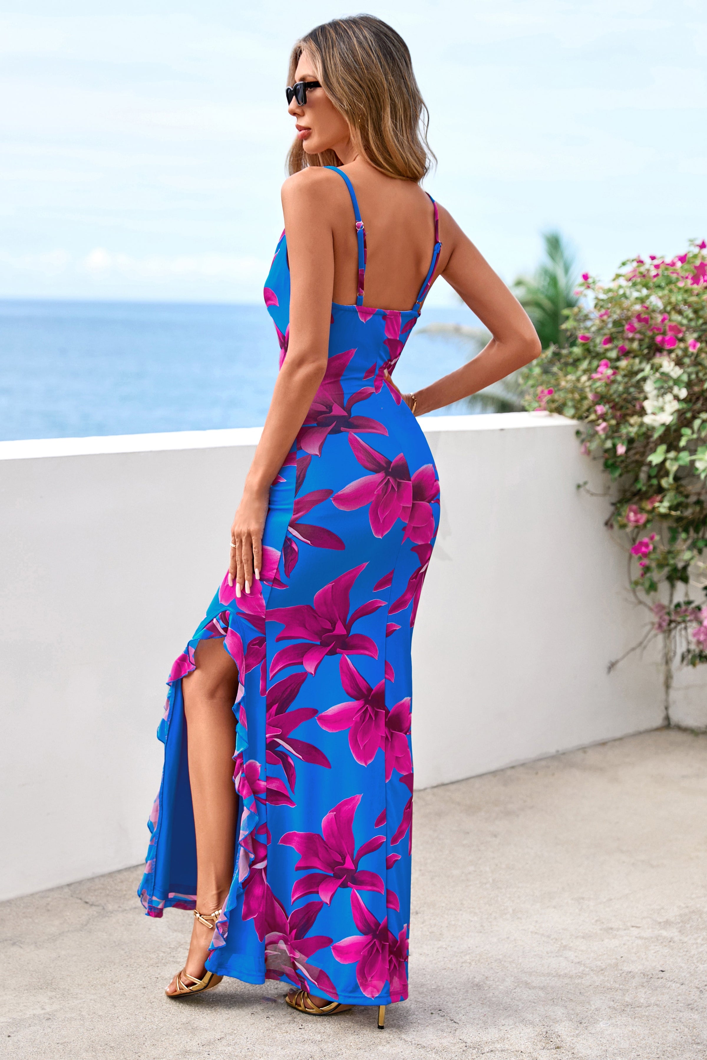 PRETTYGARDEN Women's Summer Floral Maxi Dress Spaghetti Strap Mesh Spring Wedding Guest Dresses Beach Vacation Sundress PRETTYGARDEN