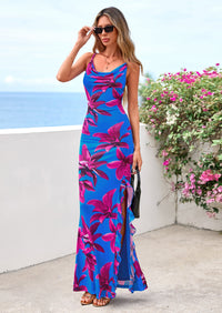 PRETTYGARDEN Women's Summer Floral Maxi Dress Spaghetti Strap Mesh Spring Wedding Guest Dresses Beach Vacation Sundress PRETTYGARDEN