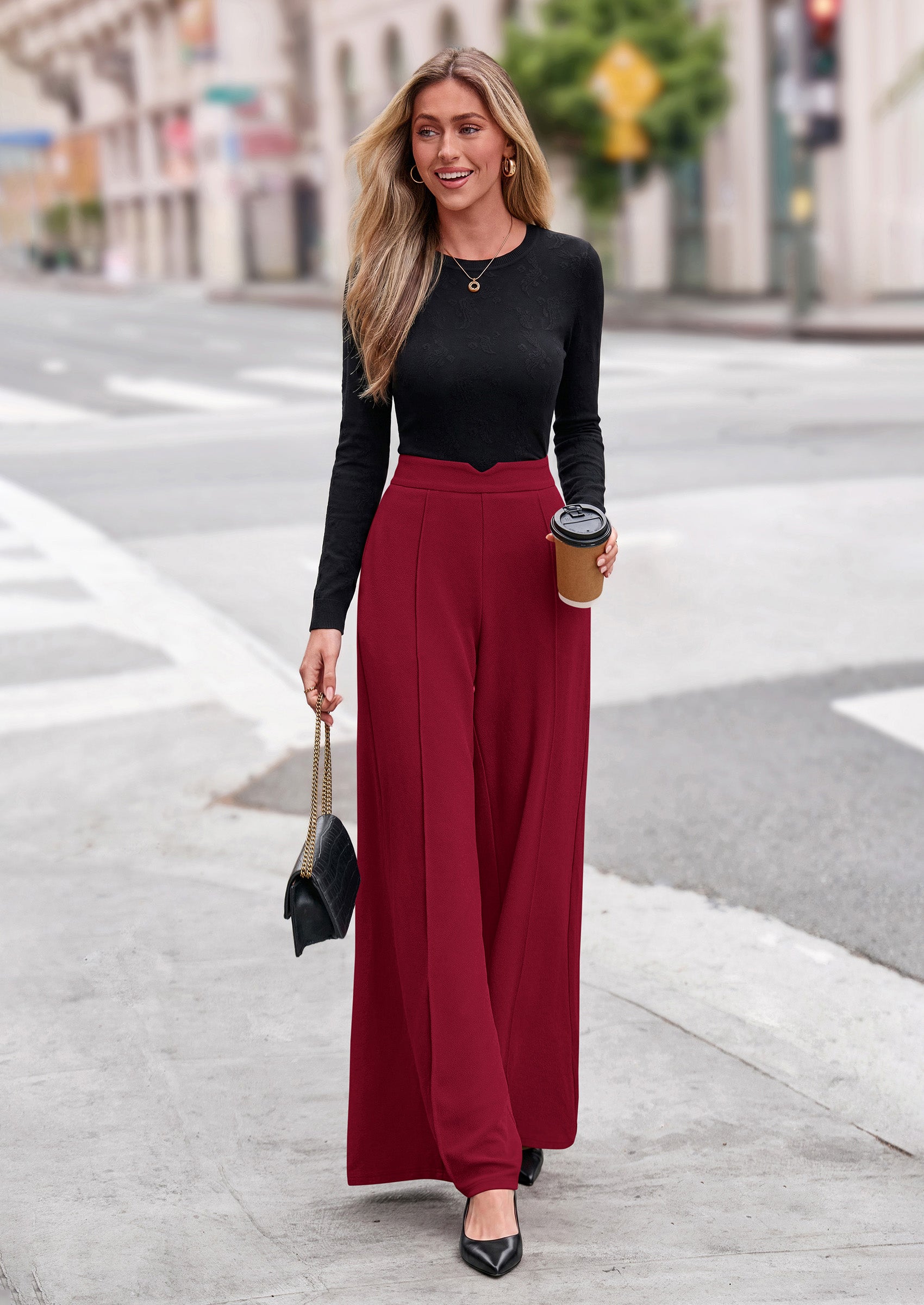 PRETTYGARDEN Wide Leg Pants Woman Spring Dressy High Waisted Business Casual Summer Flowy Work Palazzo Pants Trousers