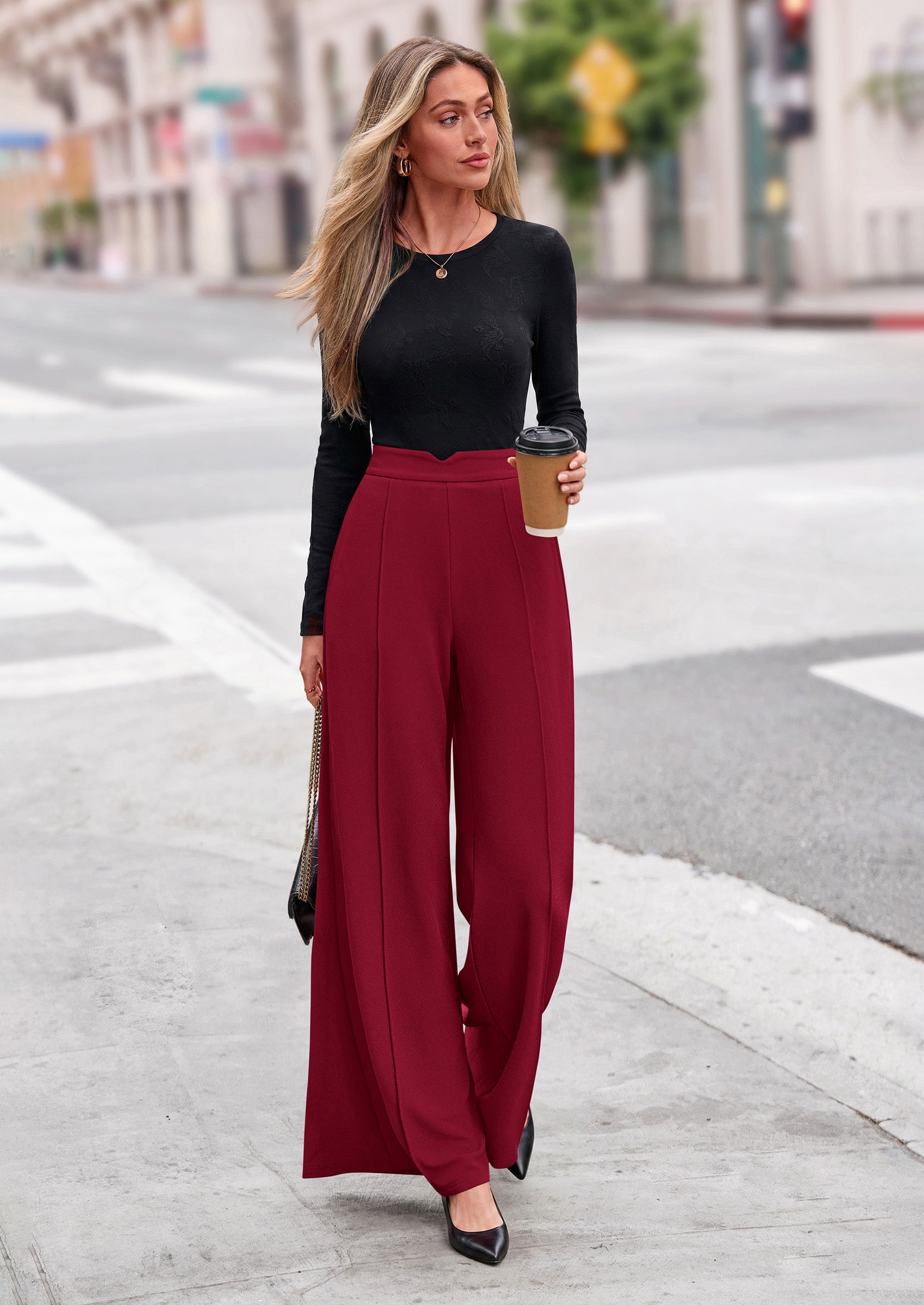 PRETTYGARDEN Wide Leg Pants Woman Spring Dressy High Waisted Business Casual Summer Flowy Work Palazzo Pants Trousers
