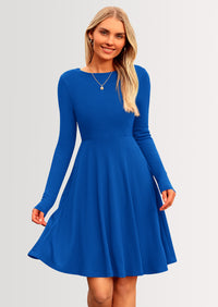 PRETTYGARDEN Women's Spring Fall Short Dress Ribbed Knit Crewneck Long Sleeve A Line Flowy Casual Elegant Going Out Dresses