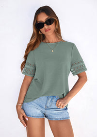 PRETTYGARDEN Summer Tops for Women Lace Short Sleeve T-Shirts Casual Blouses Spring Fashion Clothes Vacation Outfits PRETTYGARDEN