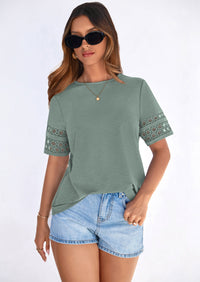 PRETTYGARDEN Summer Tops for Women Lace Short Sleeve T-Shirts Casual Blouses Spring Fashion Clothes Vacation Outfits PRETTYGARDEN