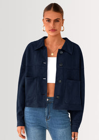 PRETTYGARDEN Women's Faux Suede Cropped Jacket Casual Lightweight Fall Fashion Winter Coats Outerwear Trendy Clothes