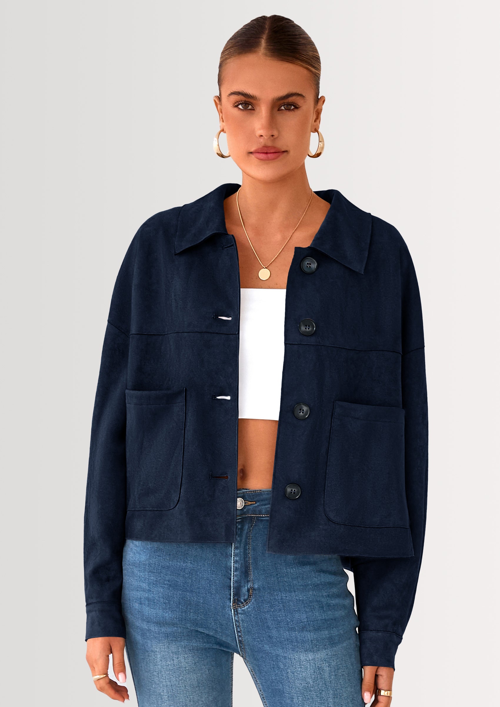 PRETTYGARDEN Women's Faux Suede Cropped Jacket Casual Lightweight Fall Fashion Winter Coats Outerwear Trendy Clothes