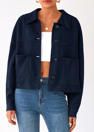 PRETTYGARDEN Women's Faux Suede Cropped Jacket Casual Lightweight Fall Fashion Winter Coats Outerwear Trendy Clothes